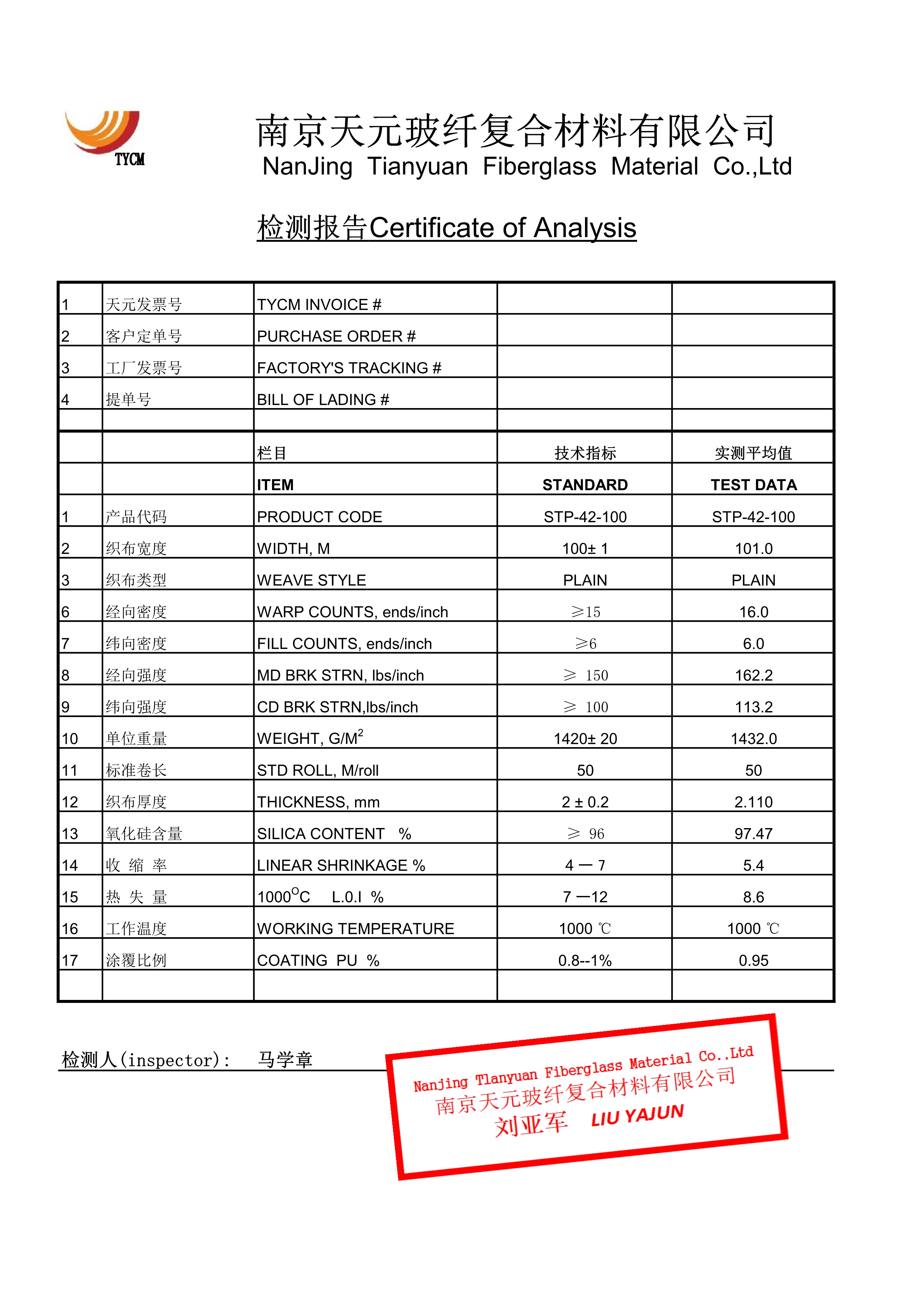 高硅氧膨体布检测报告 STP-42