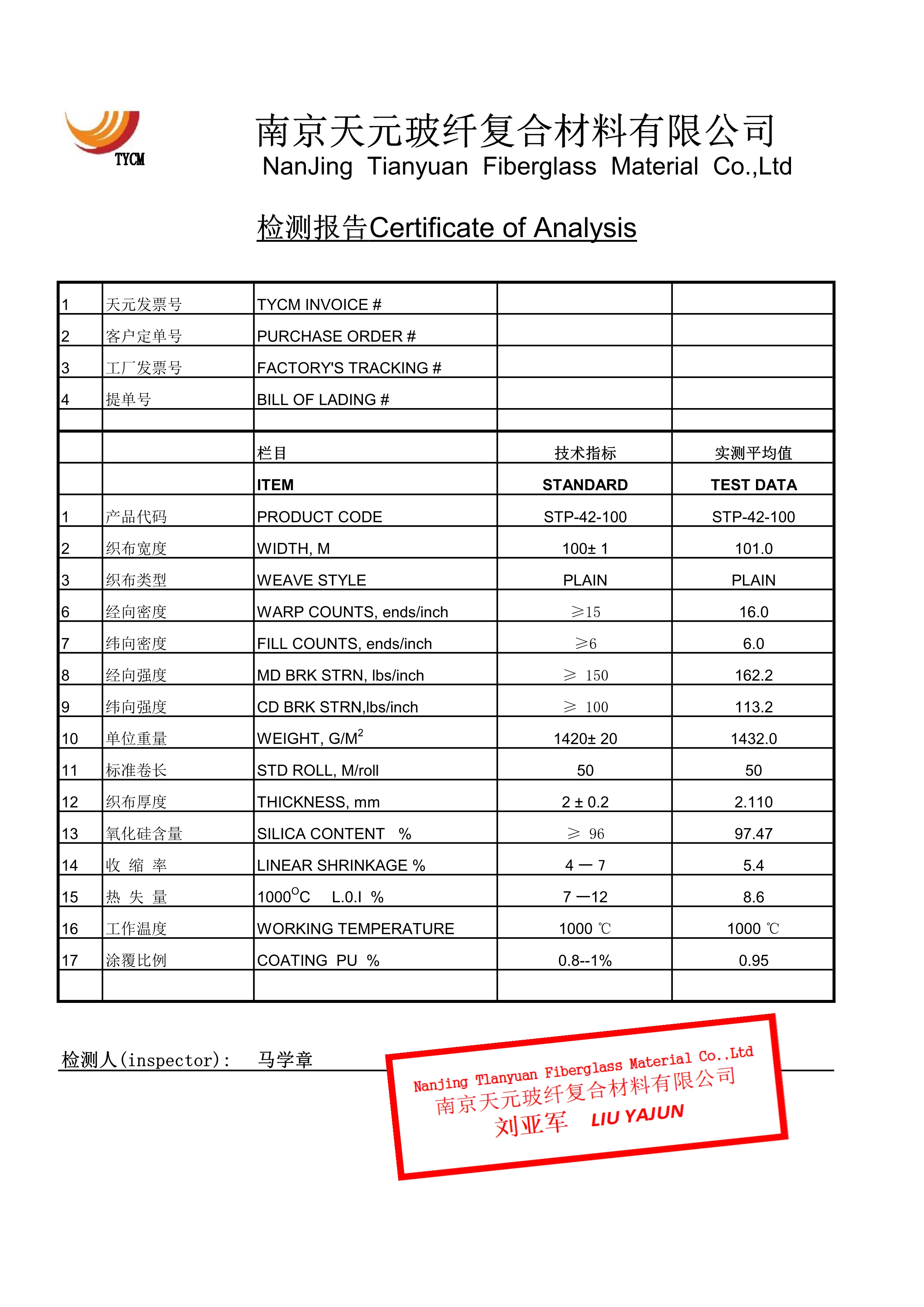 高硅氧膨体布检测报告 STP-42